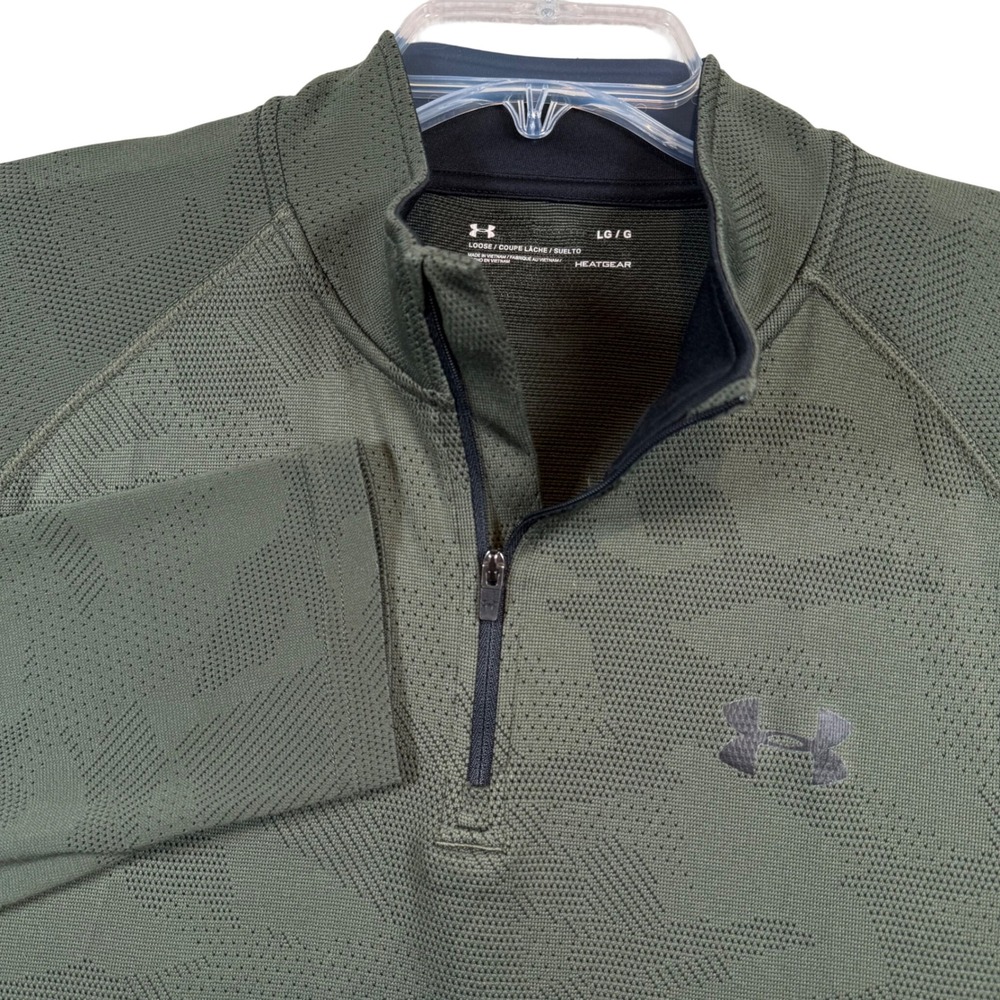 Under Armour Quarter Zip Pullover Men Large Olive Green HeatGear Camo Mesh 2120
